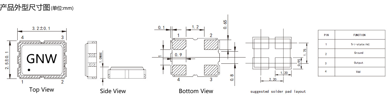 宽电压有源晶振SMD3225规格参数 宽电压有源晶振SMD3225规格参数