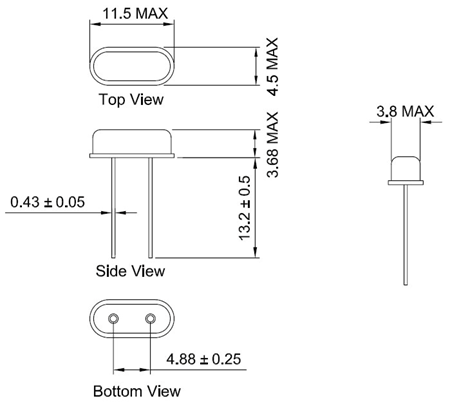 49S插件晶振结构图及相关电气参数