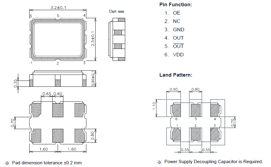 SMD3225 TXC差分晶振156.25MHz LVPECL规格书及使用说明